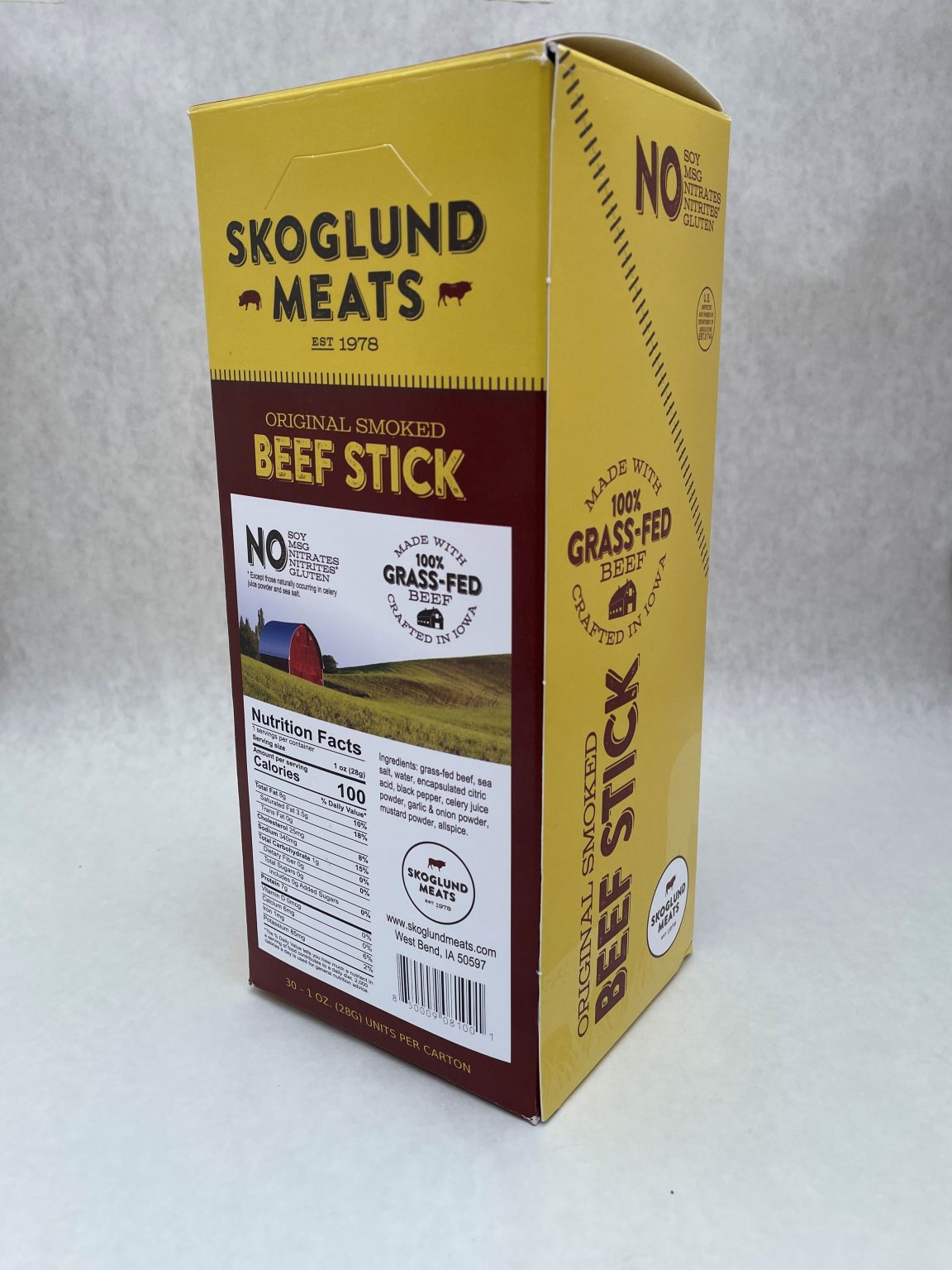 Original GrassFed Beef Stick, No Sugar (30 Count) Skoglund Meats